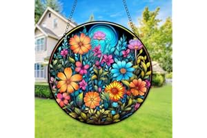 HOTIYOK Wildflowers Acrylic Window Hangings Flora Plant Stained Wall Decor, Ideal Housewarming Gift, Home Decor for Mom Grandma Wife Teacher