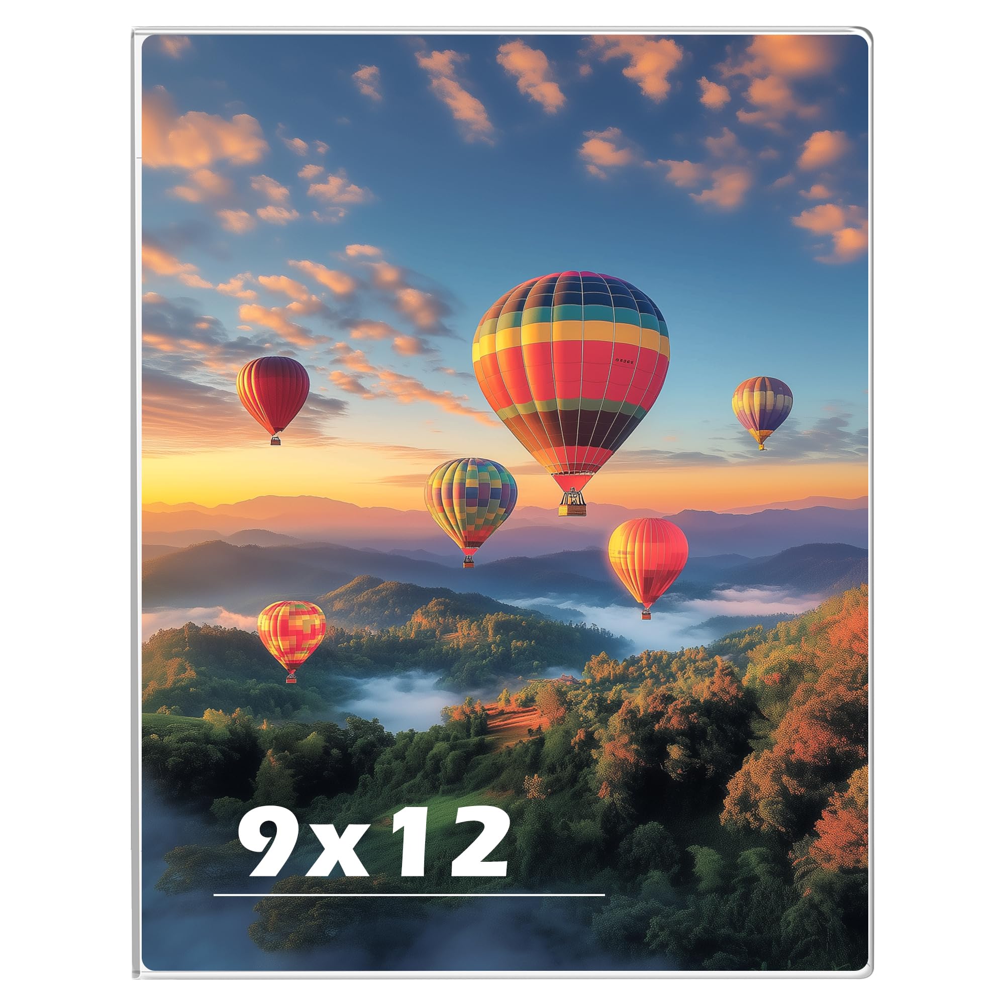 Photo 1 of 9 x 12 Acrylic Picture Frame, Horizontal/Vertical Clear Photo Frame for Wall with Tape, No Drilling Floating Hanging Frameless Picture Frame, Wall Mount Sign Holder for Home, School, Office