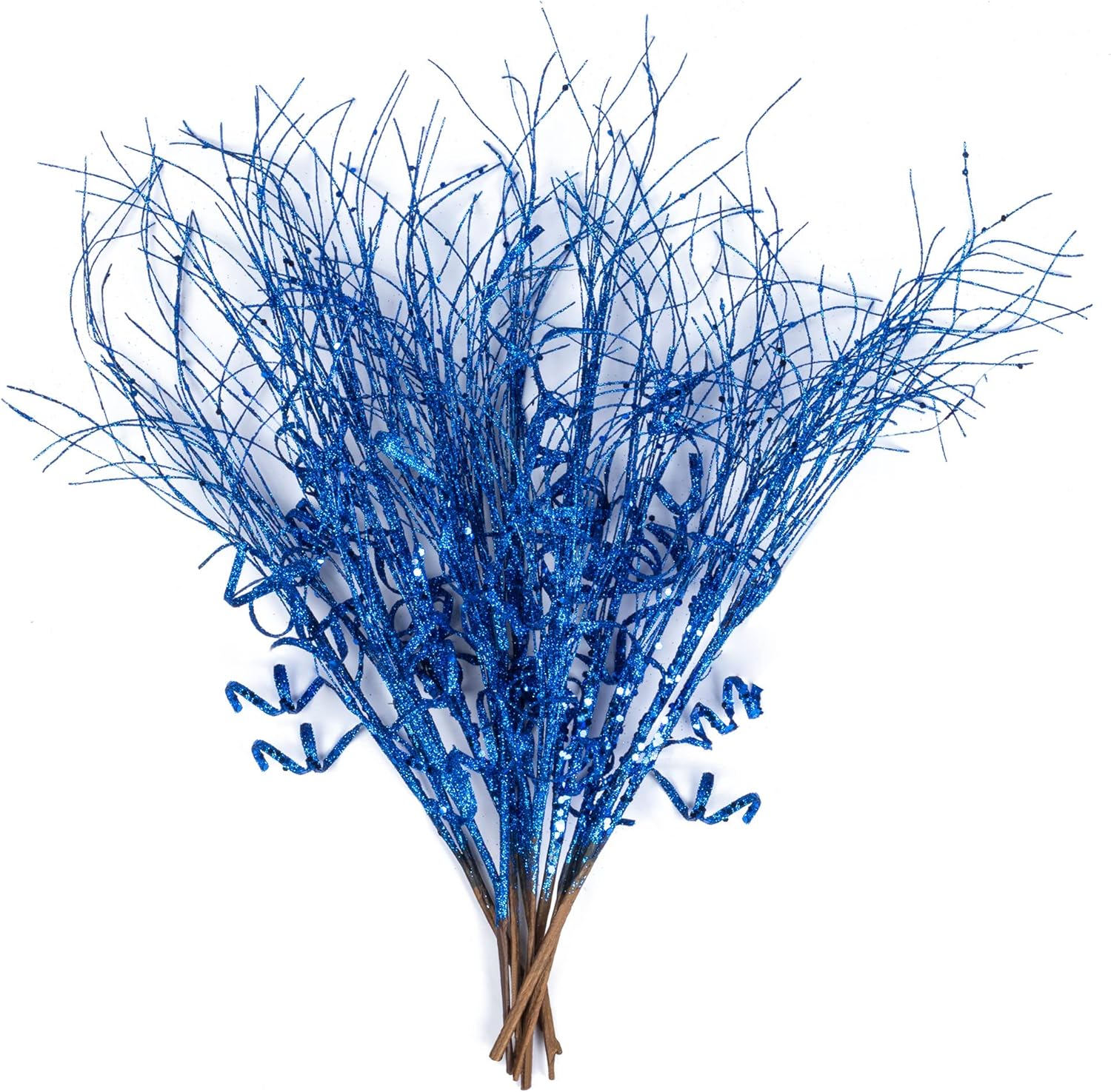 Tree Toppers - KI Store Glitter Curly Christmas Spray Set of 12 Blue Wispy Willow Christmas Picks for Christmas Tree Wreath Garland Bouquet Tree Topper Decoration