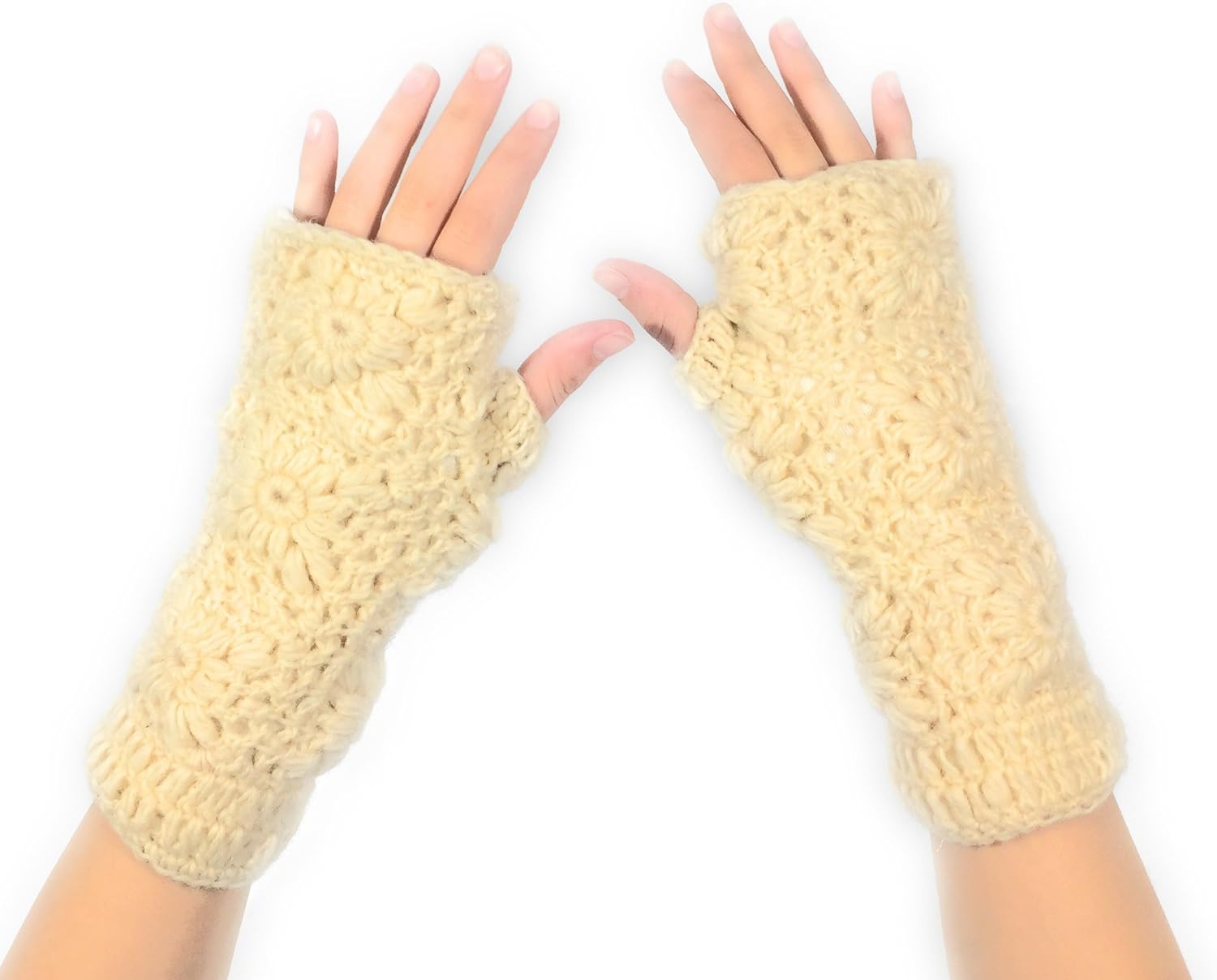 Hand Knit Fingerless Wool Gloves Mittens Warm Fleece Lined Fair Trade