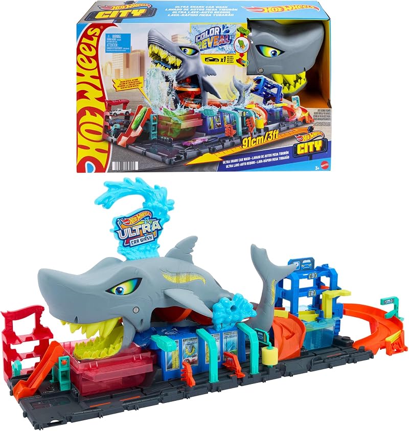 Hot Wheels Lets Race Netflix City Toy Car Track Set Ultra Shark Car Wash