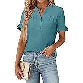 Blooming Jelly Women's Dressy Casual Tops Business Work Blouses Bell Short Sleeve Button Down Shirts 2025 Summer Outfits