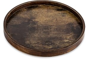 Hanobe Decorative Coffee Table Tray: Brown Wood Tray Round Rustic Wooden Trays Circle Farmhouse Centerpiece Candle Holder for