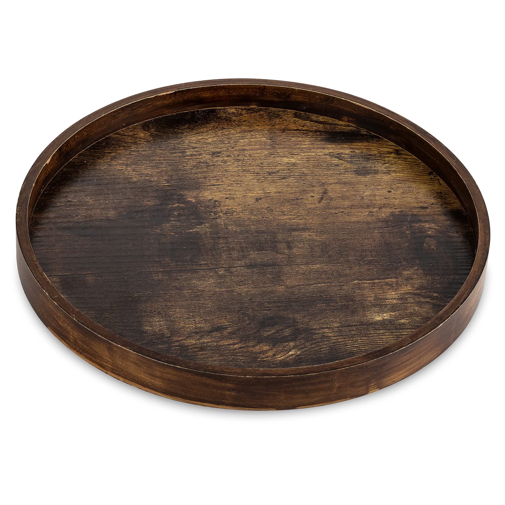 Hanobe Decorative Coffee Table Tray: Brown Wood Tray Round Rustic Wooden Trays Circle Farmhouse Centerpiece Candle Holder for Home Decor Ottoman Counter Display Living Room Organizer 30cm