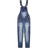 KIDSCOOL SPACE Girls Denim Overalls,12M-14T Stretch Denim Jeans Dungarees Pants