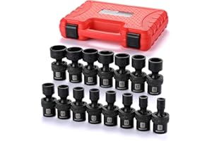MIXPOWER 15-Piece 3/8" Drive Shallow Universal Impact Socket Set, 6 Point, Metric, 8-22mm, CR-MO, Swivel Socket with Flexible