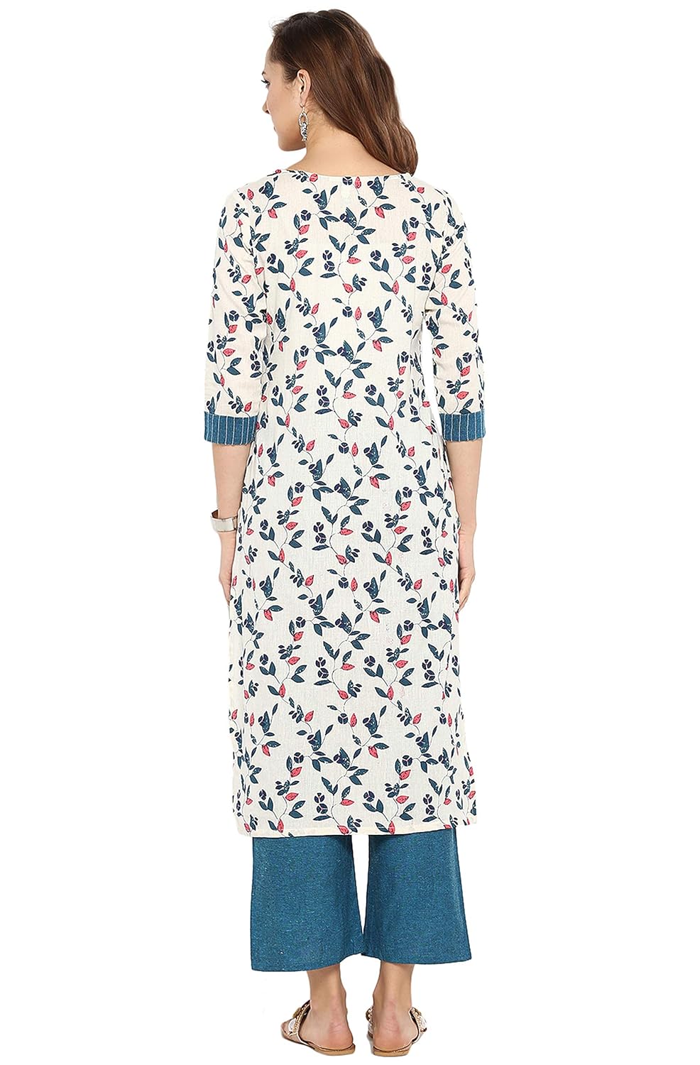janasya women's cotton floral print straight kurta with straight pant