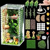 Jumping Spider Enclosure Kit, Acrylic Terrarium with 30Pcs Accessories | Transparent Reptile Terrarium with Magnetic Door, Ventilated Enclosure Starter Kit for Tarantula, Mantis, Small Reptiles