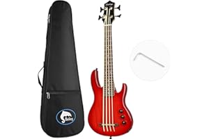 Batking Ukulele bass fretted 4 String Ukelele, Electric Uku bass with Gig bag (Red)
