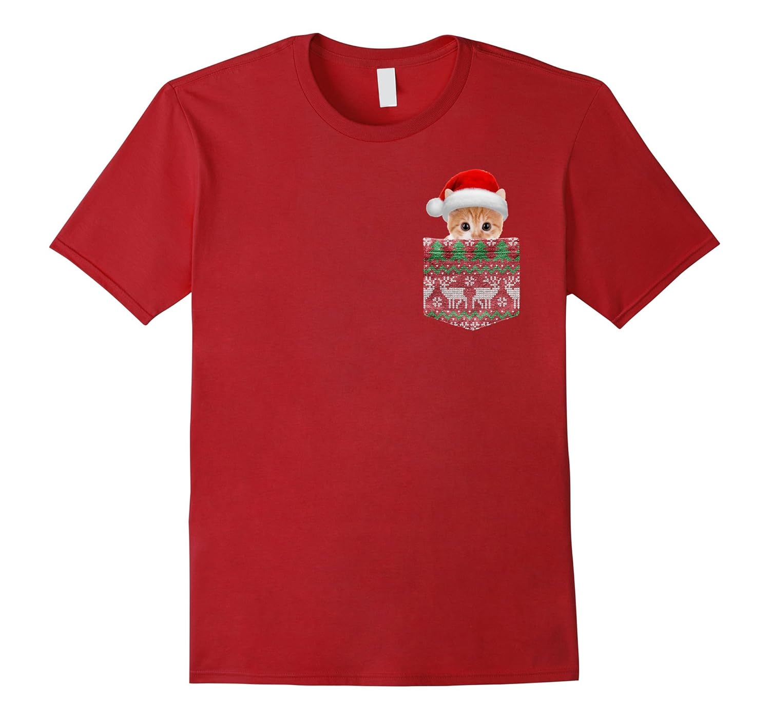 Adorable Santa Kitten in Your Christmas Sweater Pocket Shirt-Rose