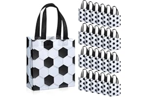 Huhumy 24 Pcs Sports Party Favor Bags Football Basketball Baseball Soccer Treat Goodie Gift Bag with Handles for Party Gift(Soccer)