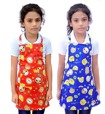 Switchon Polyester Waterproof Kids Multipurpose Cartoon Print Apron, Multicolour, 20.47x15.8-inches - Set of 2