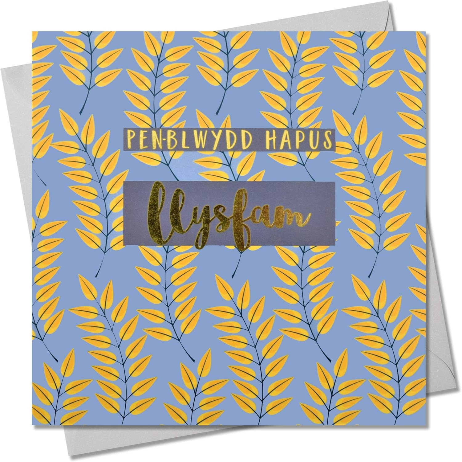 Claire Giles Greeting Cards, Welsh Happy Birthday Step Mum Card, Penblwydd Hapus Llysfam, Text Foiled in Shiny Gold