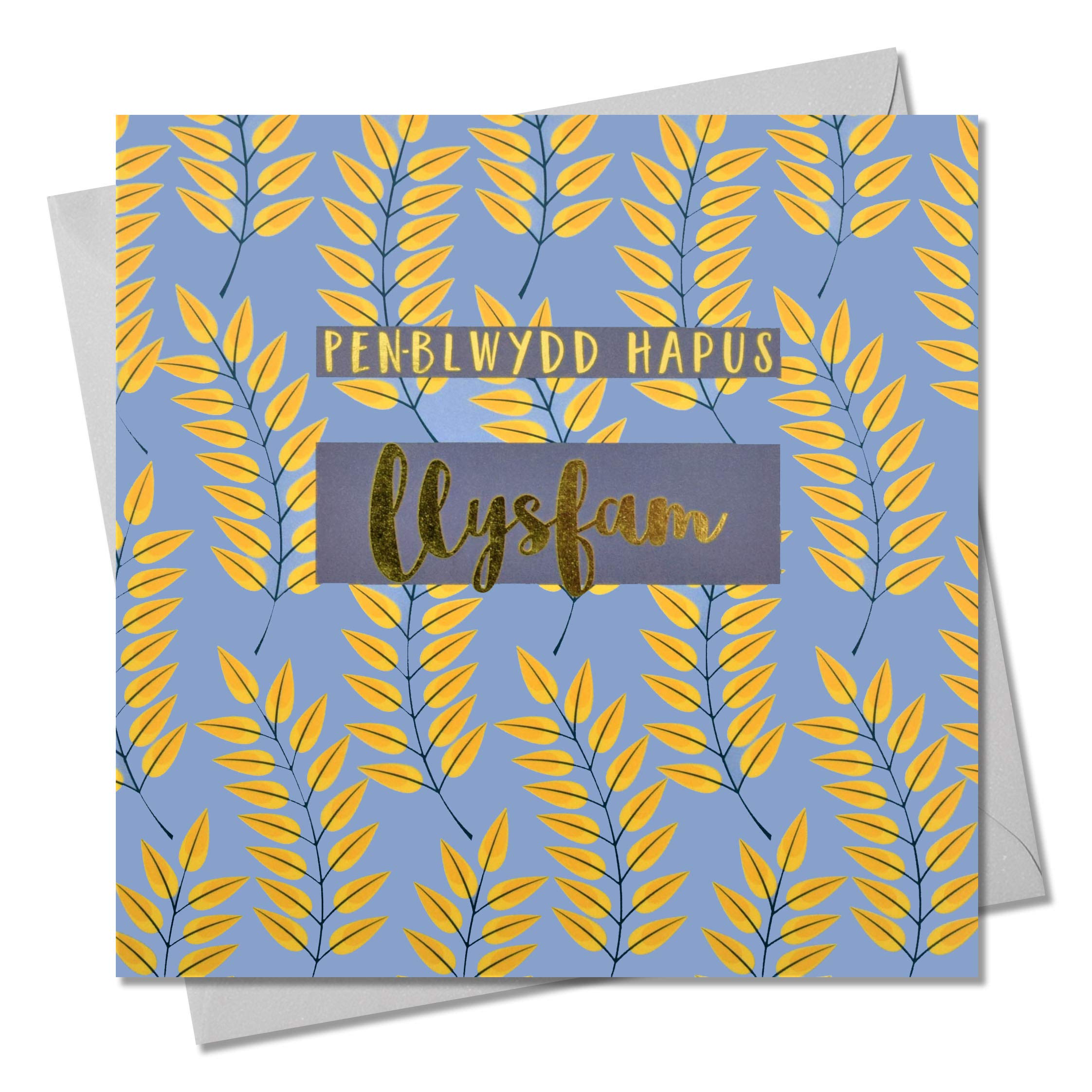 Claire Giles Greeting Cards, Welsh Happy Birthday Step Mum Card, Penblwydd Hapus Llysfam, Text Foiled in Shiny Gold