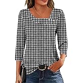 Dimur Womens 3/4 Sleeve Tops Asymmetrical Neck Summer Shirts Business Casual Blouses Fashion Clothes 2026