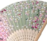 Kibon Folding Fan Handheld Silk Bamboo Tassel Pink 8.3 15in for Props Gift view 4