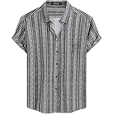 MCEDAR Mens Casual Short Sleeve Button Up Vintage Summer Hawaiian Beach Vacation Shirts (Size S-5XL Big and Tall)
