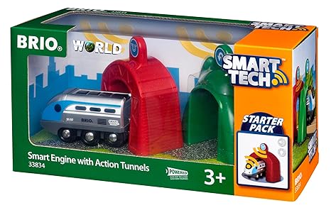 BRIO World 33834 Smart Tech Zug mit Actiontunnels – Elektrische Lokomotive mit Licht- & Sound-Effekten – Interaktives Spielze