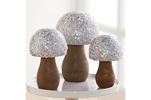 YOUR HEART'S CONTENT Glitz glitter mushroom decor set of 3, sweet 16 table centerpiece for birthday party, glam decor, silver mushroom gifts for women, whimsical (Silver)