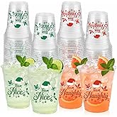 50 Pcs 12OZ Christmas Party Cups,Christmas Plastic Cups with Green Red Tree Hat Team Naughty or Nice Printed Cup Juice Soda Beverage Party Favors For Merry Xmas Holiday Themed Decorations Supplies