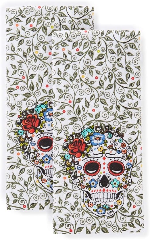 Amazon Com Fiesta Skull Vine Kitchen Towel Set 16 X28 Multi