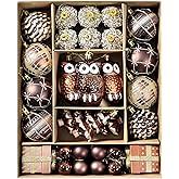 Christmas Ball Ornaments Set, 38ct 2.36 Inches Brown Gold Copper Assorted Xmas Tree Ball Ornaments, Shatterproof Christmas Tree Hanging Ornaments for Xmas Decoration