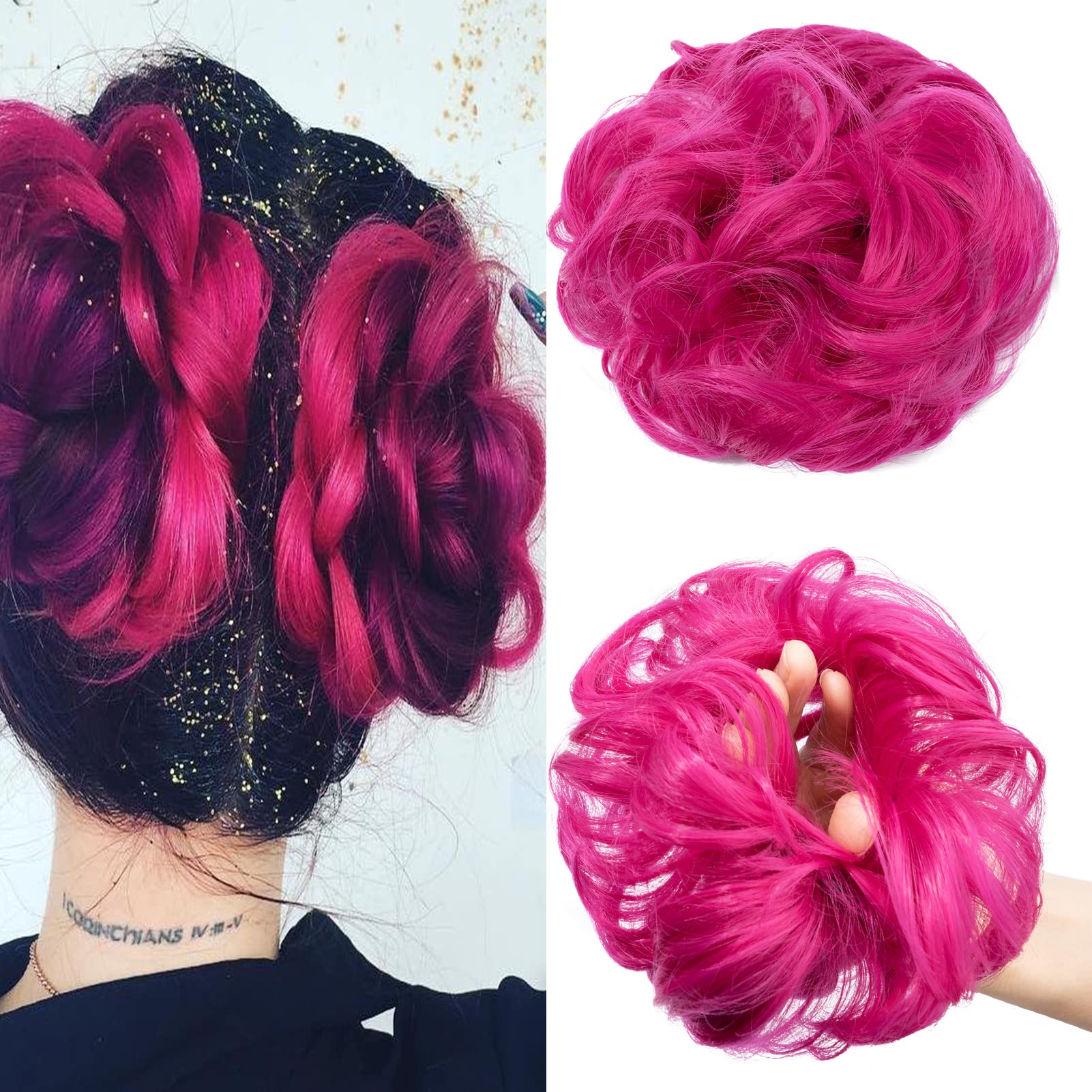 Cybelleza Rose Scrunchy Bun Updo Hairpiece Wavy Curly Messy Hair Bun Donut Hair Chignon S(30g) Wig