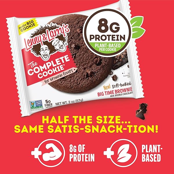 LENNY & LARRY’S THE COMPLETE COOKIE, BIG TIME BROWNIE, SOFT BAKED, 8G PLANT PROTEIN, VEGAN, NON-GMO, 2 OUNCE COOKIE (PACK OF 12)