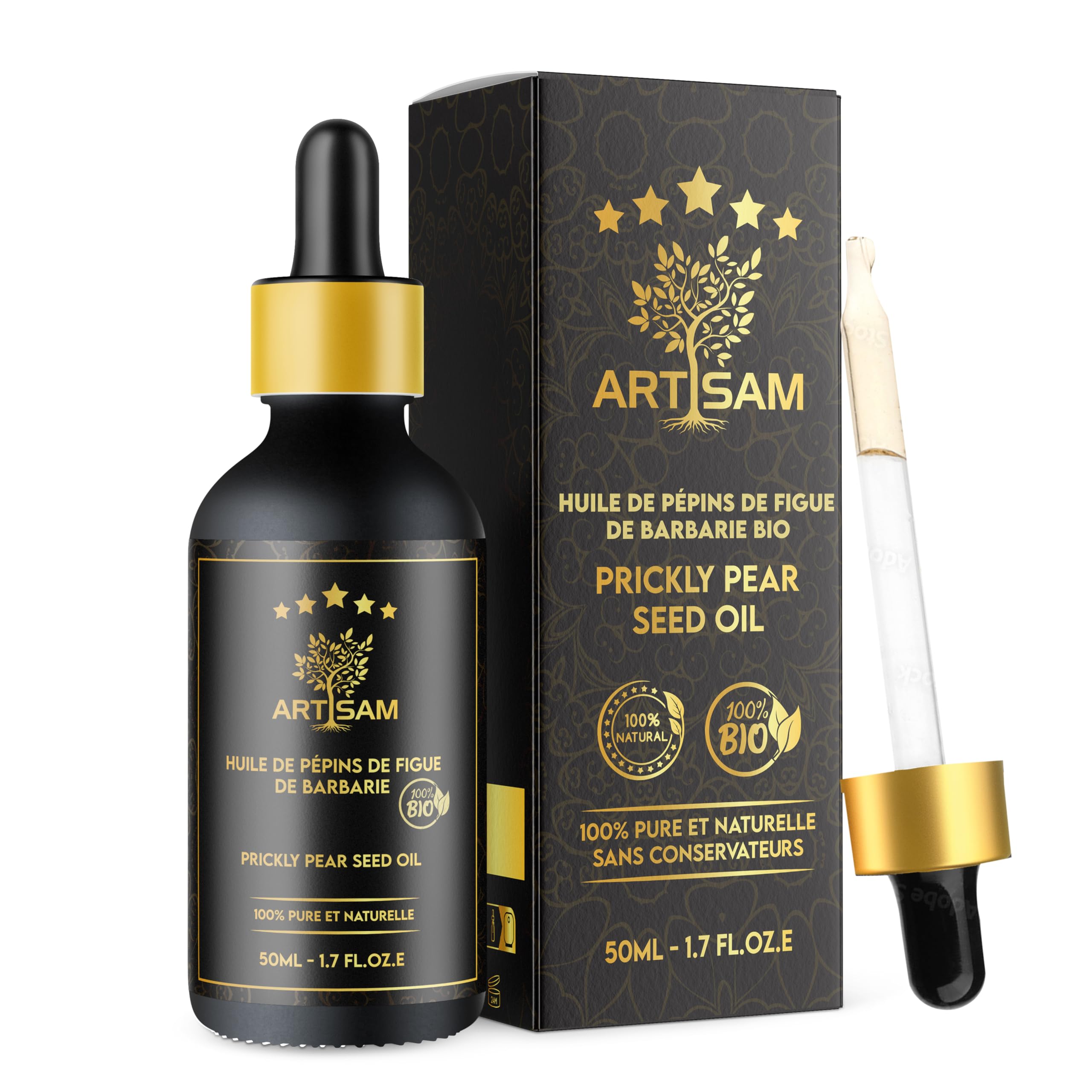 Best Anti-ageing Oil, Organic Prickly Pear Seed Oil │ Top 1 Anti-wrinkle and Concealer Treatment │ Cold-pressed, Certified 100% Pure and Natural Organic │ Extra Virgin, Vegan (50 ml)