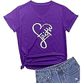 MIMOORN Womens V Neck Faith Print Summer Casual T-Shirt Short Sleeve Tees Tops