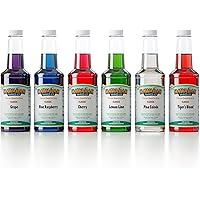 Hawaiian Shaved Ice Syrup Assortment, 6 - 16oz. Bottles of the Most Popular Flavors: Cherry, Grape, Blue Raspberry, Tiger’s B