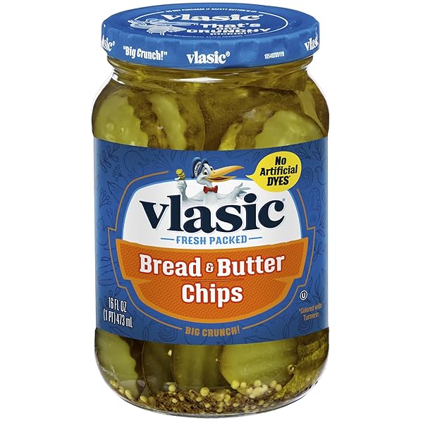 VLASIC BREAD AND BUTTER PICKLE CHIPS, KETO FRIENDLY, 16 FL OZ JAR