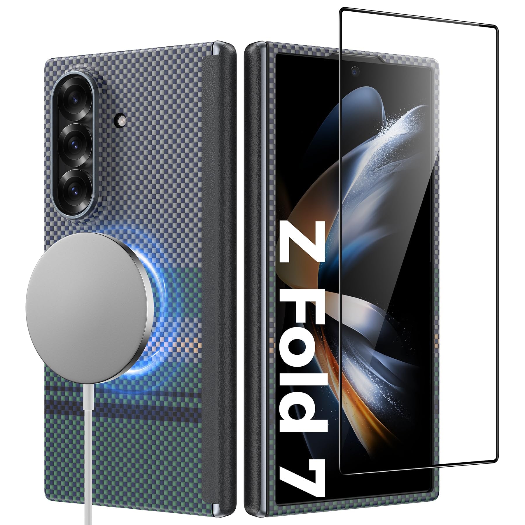 BENKS for Samsung Galaxy Z Fold 7 Case with Screen Protector, MagSafe-Compatible Kevlar Case, Hinge Protection Shockproof Magnetic Phone Case for Z Fold 7, Aurora ArmorAir Grand Combo