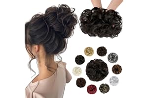 Soulwigger Messy Bun Hair Piece Wavy Curly Scrunchies Fluffy Donut Thick Updo Elegant Chignon Hairpieces for Women Girls, Dark Brown 1.4oz