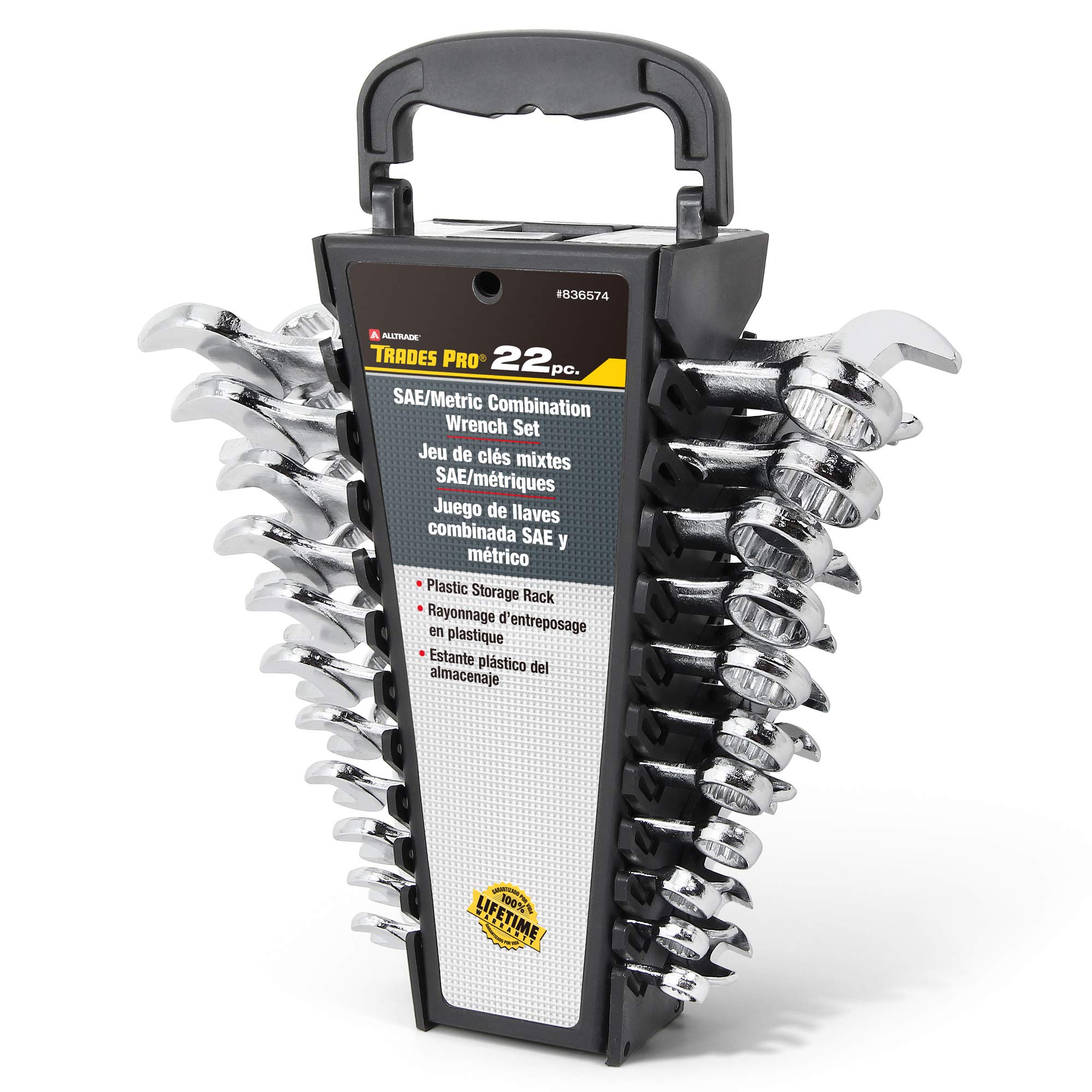 Kilimanjaro Trades Pro SAE and Metric Wrench Set, 22 Piece, Open and Box End, 12 Point, 15 Degree Angle Offset, Storage Rack 836574