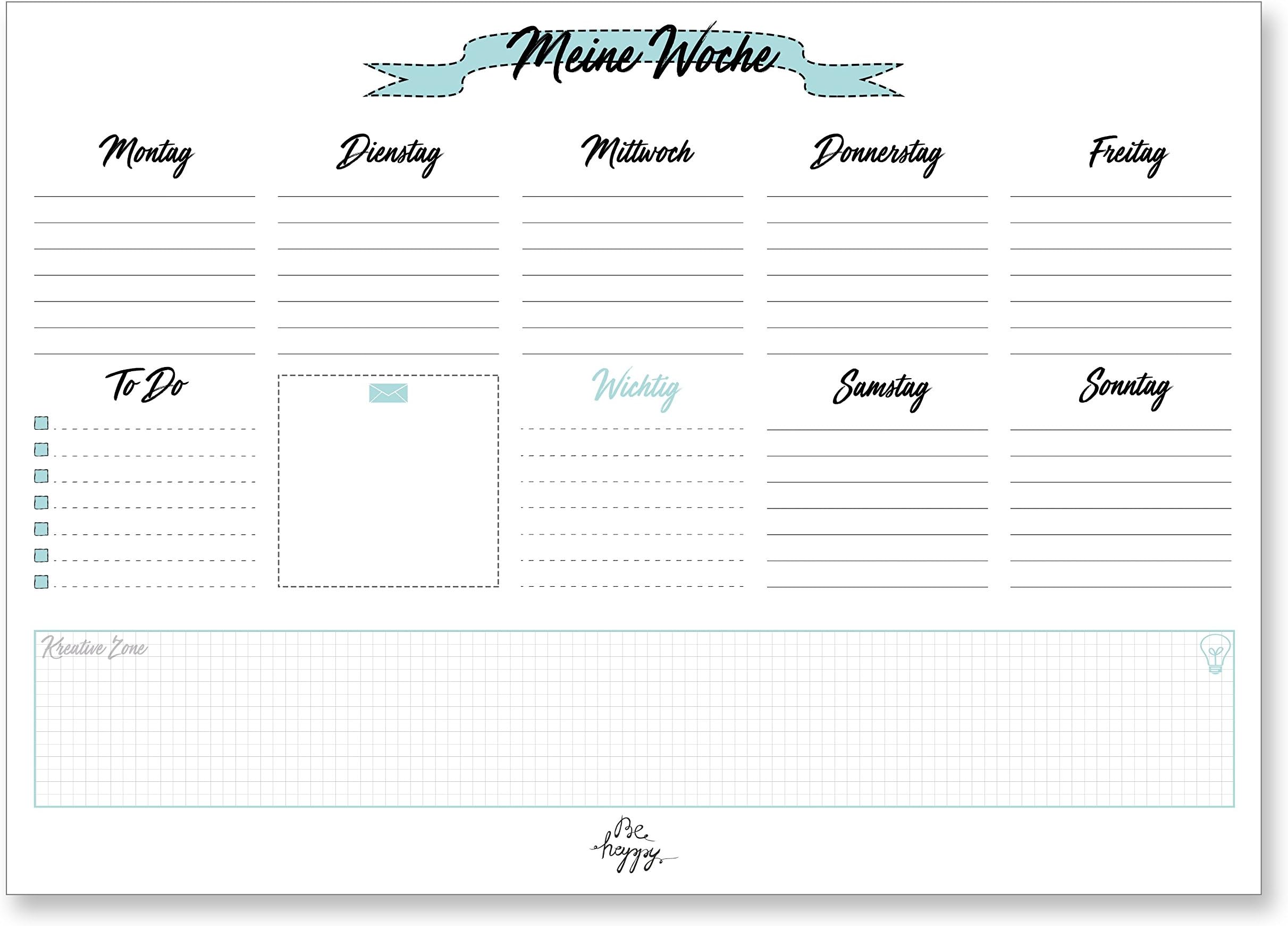 Be Happy Desk Mat To Tear/DIN A3/Large Desk Mat for Children and Adults to do list Weekly Planner ideal to organise your Week