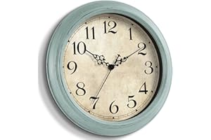 HYLANDA Wall Clock, 12 Inch Wall Clocks Battery Operated, Kitchen Teal Clocks Silent Non Ticking, Aqua Vintage Clock Decorative for Living Room, Home, Office, School(12")