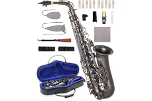 AKLOT Handcrafted E-Flat Alto Saxophone: Matte Black Nickel Brass Body with Deep, Powerful Tone, Secure Air Seal, Smooth 23-Key System, Includes Premium Leather Case, Saxophone Cleaning Kit (CH-OE)