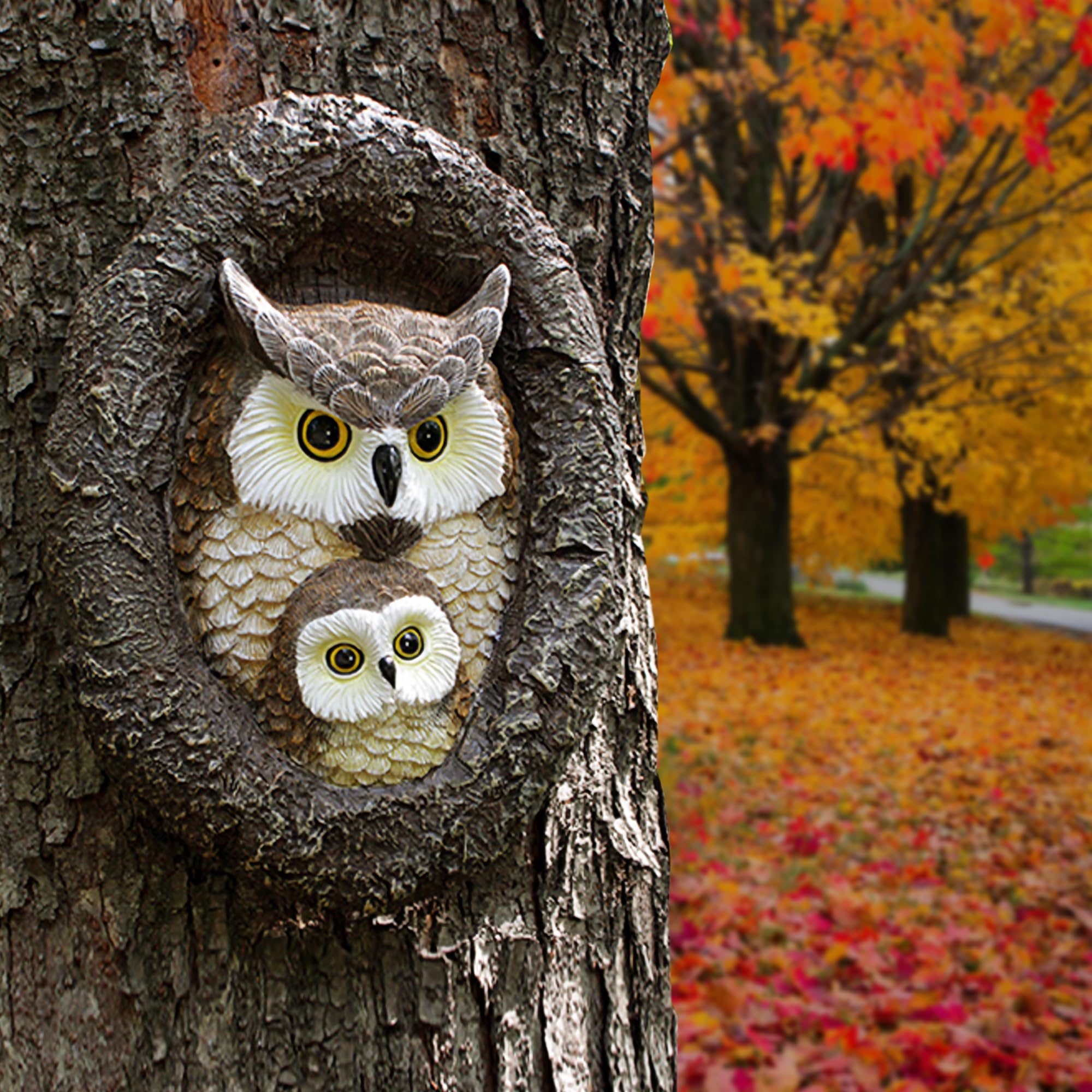 Photo 1 of **CRACKED , SEE PHOTOS**Owl Mom and Owlet Tree Hugger, Outdoor Garden Sculpture Tree Faces, Owl Bird Garden Resin Statue, Tree Peeker Ornament, Durable & Waterproof, Decorations Gardening Presents for Housewarming Birthday