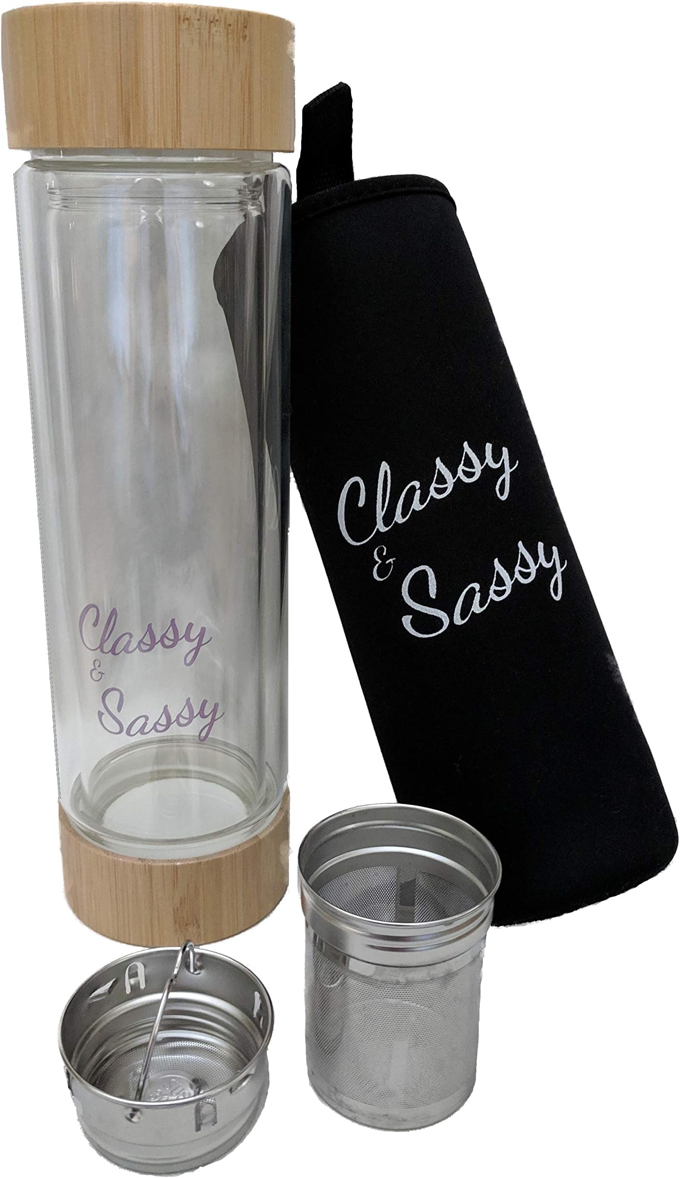 Glass Tea Tumber, Coffee, Fruit Infuser Bottle with Two Bamboo Lids By MCG Essentials