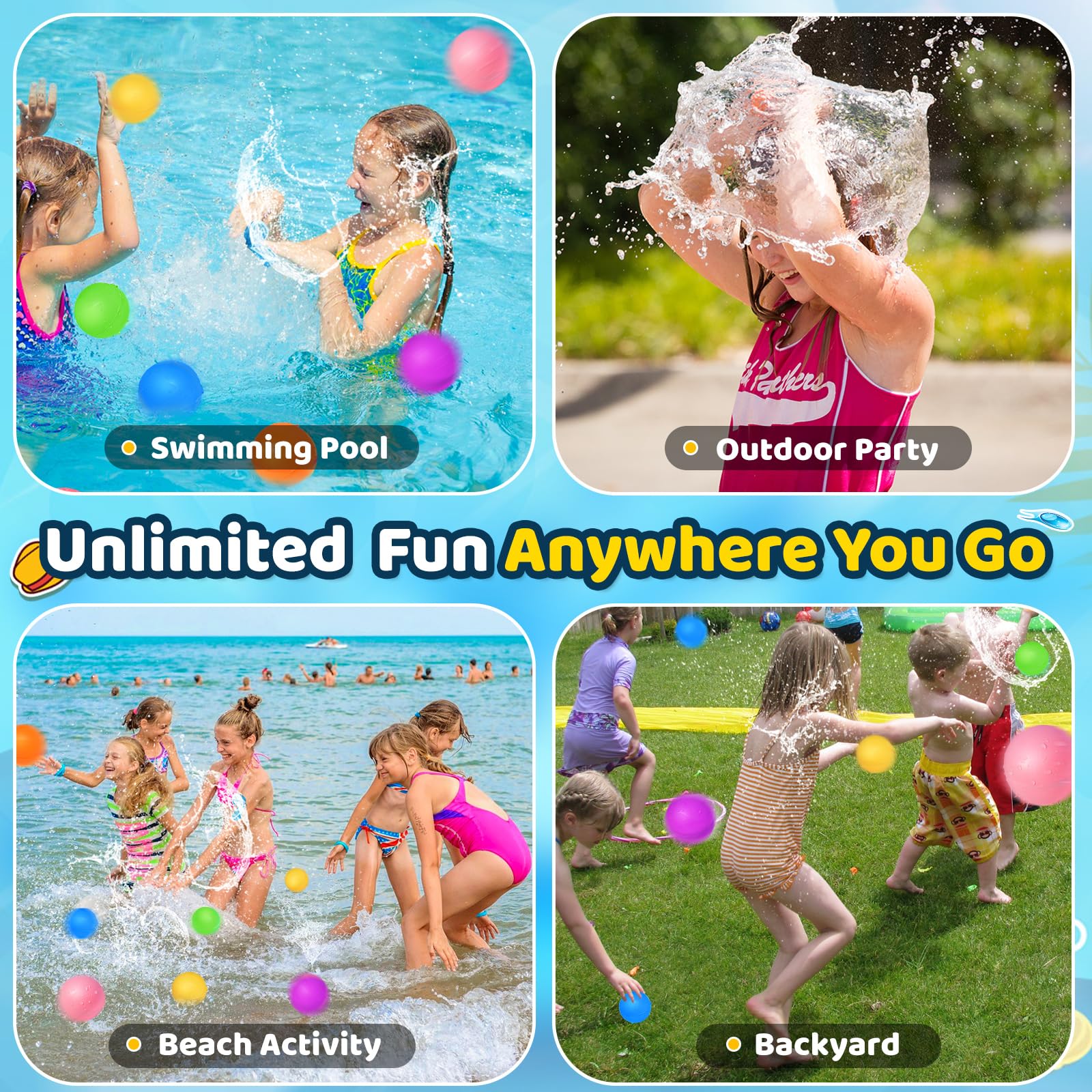 12 Stück wiederverwendbare Wasserballons, Pool-Strand-Wasserspielzeug für Jungen und Mädchen, Outdoor-Sommerspielzeug für Kinder, magnetischer Wasserball für Outdoor-Aktivitäten 2