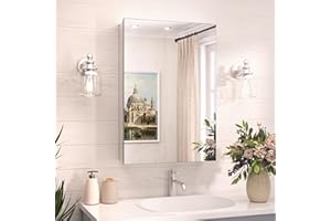 TokeShimi 16x24 Bathroom Medicine Cabinet with Mirror Tempered, Aluminum Silver Mirrored Medicine Cabinet Recessed or Surface Mount with Adjustable Storage Metal for Modern Farmhouse