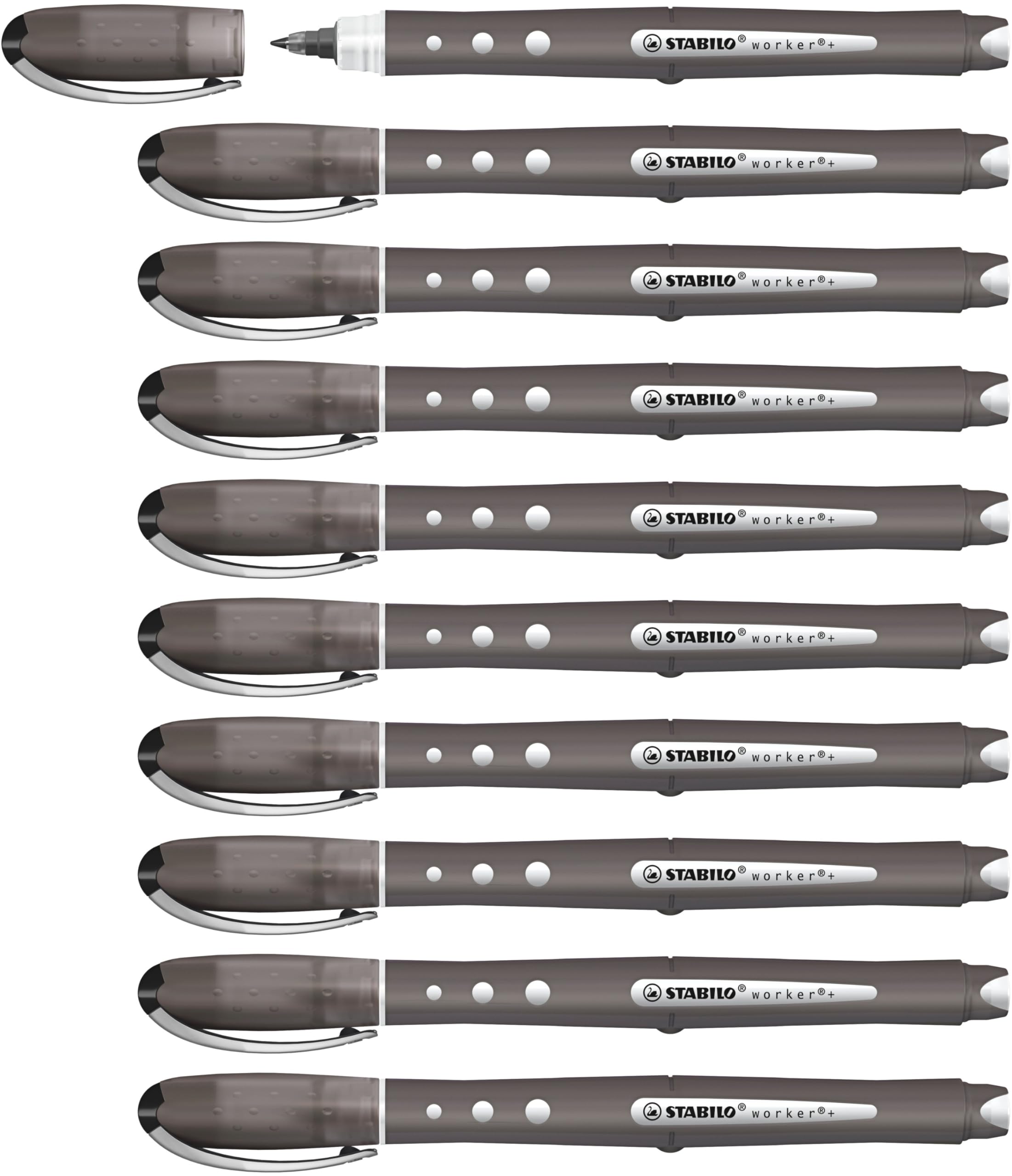 STABILO worker+ colorful - Rollerball - Pack of 10 - Black