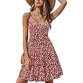 STYLEWORD Womens Sundress Summer Floral Wrap V Neck Backless A-Line Casual Beach Midi Dress