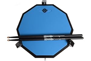 YINAT Tromme Drum Practice Pad and Carrying Case , 12 Inch Silicone with Wooden Base and Real Drum Feel ,Sticks and Stand Not Included (Blue)