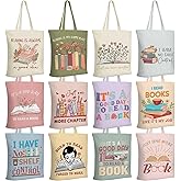 Sunnymove 12 Pcs Book Lover Gifts Canvas Tote Bag with Pocket for Women Reading Tote Bag Gift for Book Club Librarian Bookish(Soft Morandi)