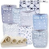 Nora's Nursery Cloth Diapers | 7 Pack | Waterproof,Reusable and Washable | One Size Adjustable Pocket Diapers | Includes 7 Inserts And 1 Wet Bag | For Newborns And Toddlers | Something Blue