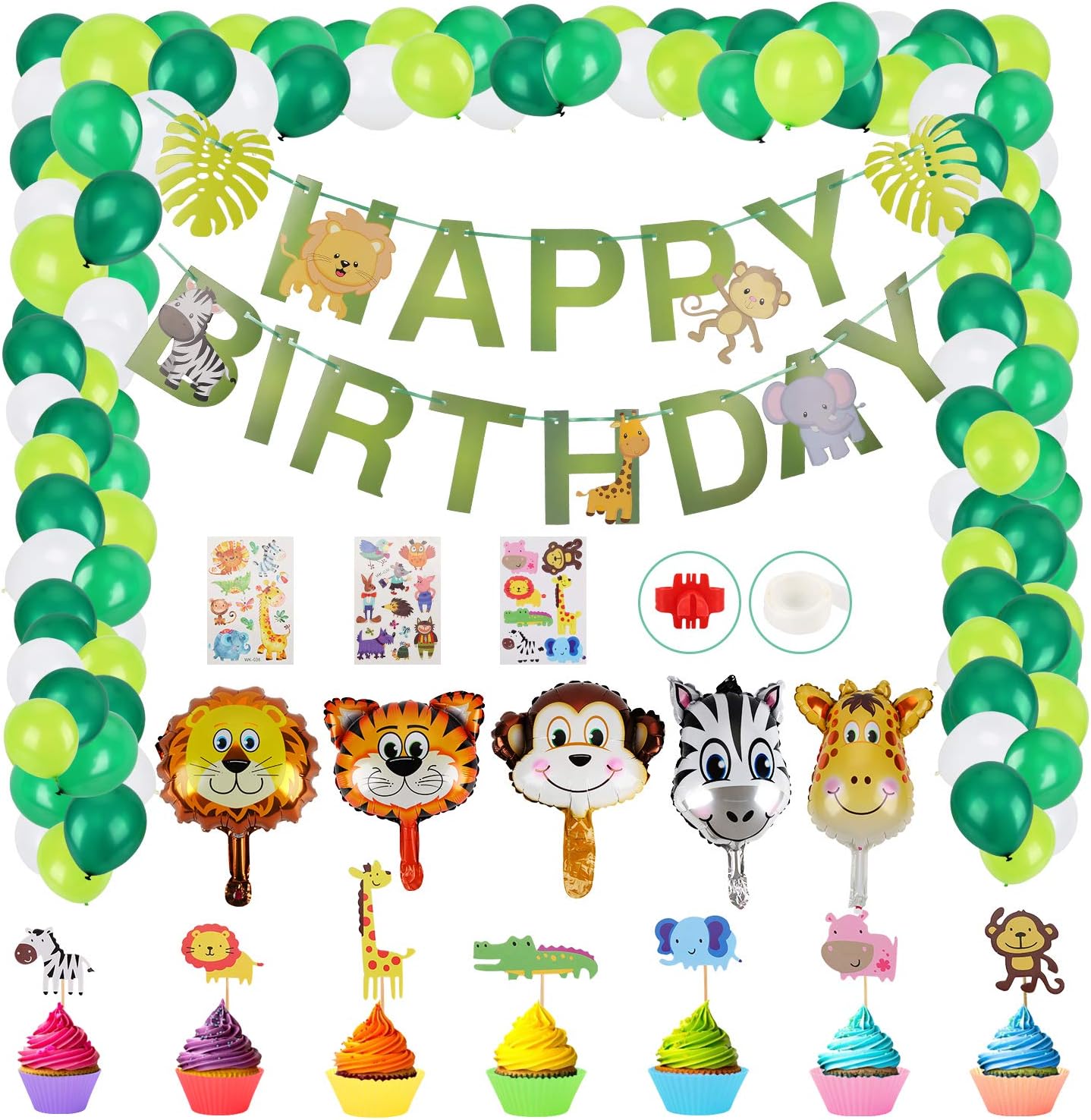 Makfort Decoration Anniversaire Enfant Garcon Ballons Animaux Anniversaire Theme Foret Joyeux Anniversaire Decoration Decorations Et Accessoires De Fete Pour Enfants