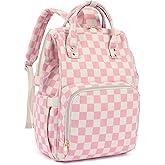 Dezcrab Laptop Backpack for Women, Corduroy College School Backpack Bookbag 15.6 inch Business Computer Travel Backpack (Checkered Pink)