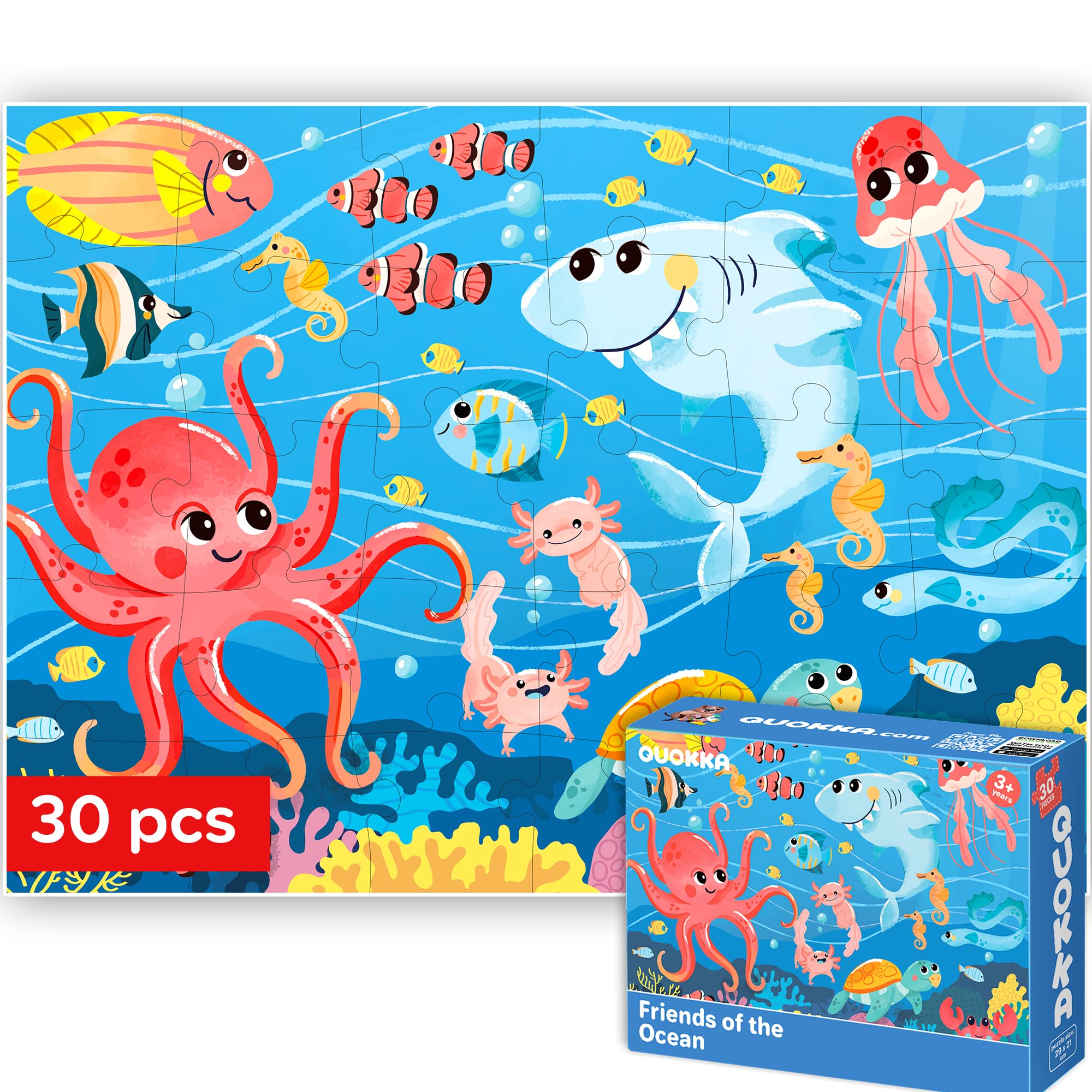QUOKKA Toddler Puzzles For 2 3 Year Olds - 30 Pcs Jigsaws for Children Age 3 4 - Realistic Puzzle Toy for Learning Sea - Game Gift for Boys and Girls